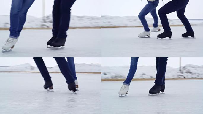 无法识别的情侣户外花样滑冰