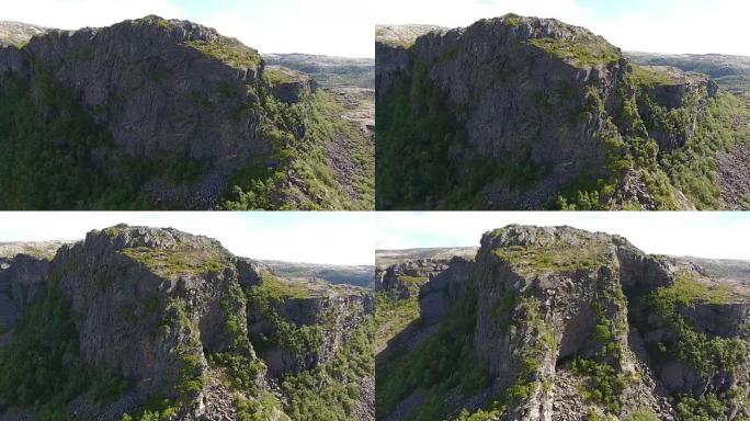 无人机飞越山脉和岩石