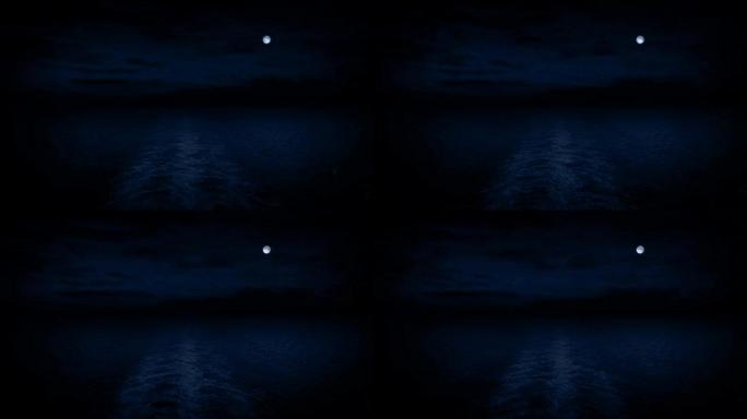 与月亮在夜晚的船后视图