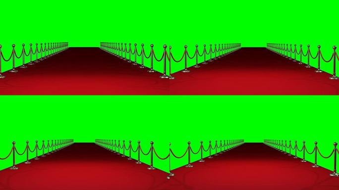 绿色背景下的长长的红地毯