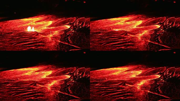 火山熔岩在夜晚流动