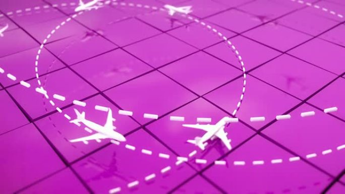 飞行路线飞机背景循环-粉红色（全高清）