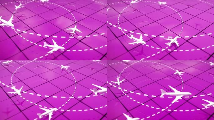 飞行路线飞机背景循环-粉红色（全高清）