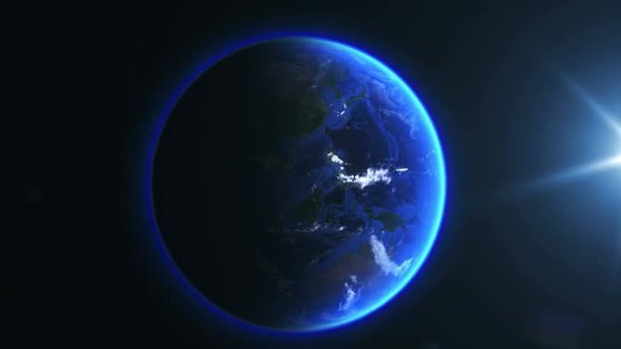 真实的地球和阳光蓝色地球旋转的地球地球转