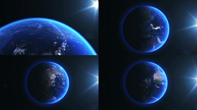 真实的地球和阳光蓝色地球旋转的地球地球转