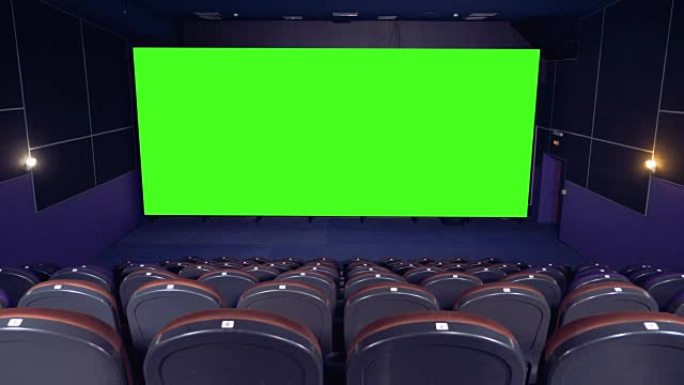 电影院里的空白绿色屏幕。