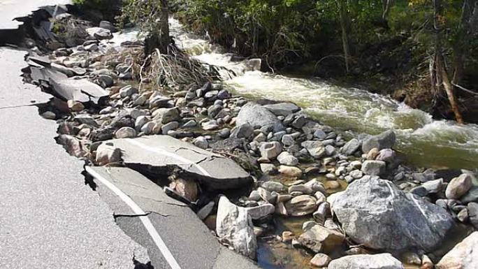 高清视频科罗拉多州博尔德市小溪洪水冲毁道路