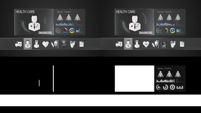 医疗保健内容的诊断图标。技术医疗保健服务。数字显示应用程序。
