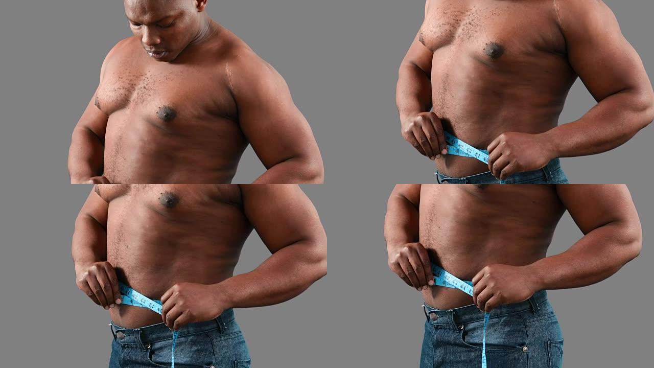 肌肉发达的人测量他的体重