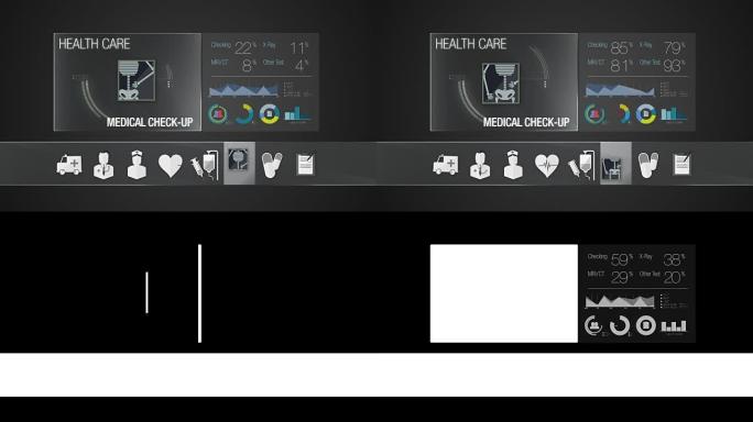 医疗保健内容的体检图标。技术医疗保健服务。数字显示应用程序。