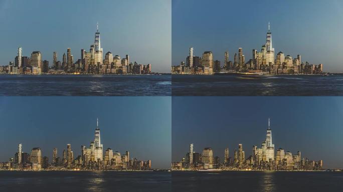 曼哈顿从黄昏到夜晚的T/L WS蓝色小时/纽约