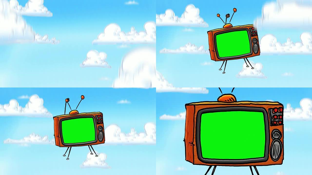 色度下降的卡通电视然后放大到屏幕