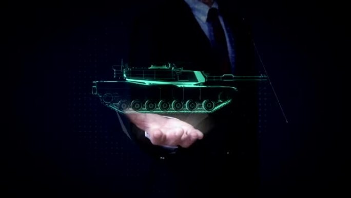 商人打开手掌，手掌上的坦克，概念。X射线图像