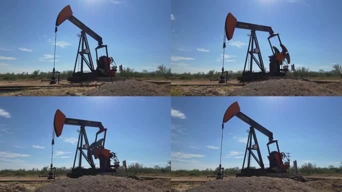 工业千斤顶泵平台在德克萨斯沙漠中泵送原油