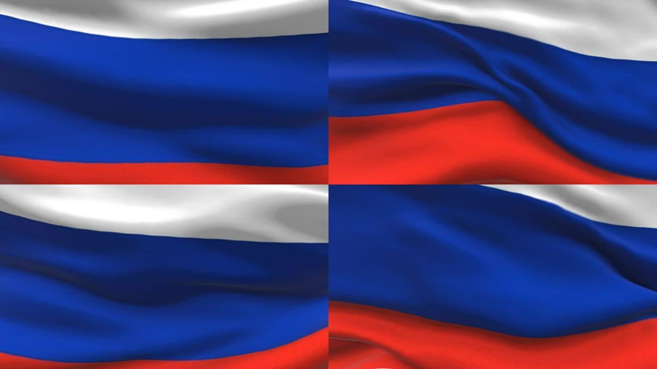 无缝3d动画的俄罗斯国旗与会徽迎风飘扬