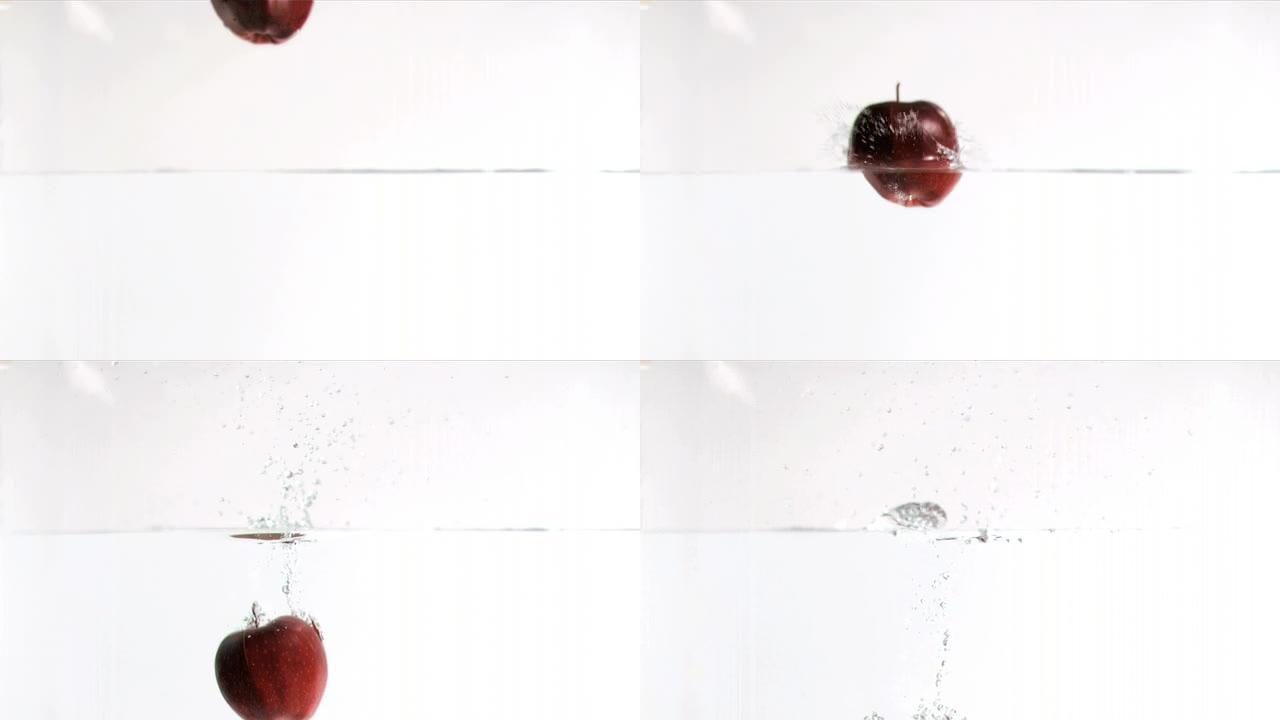 苹果以超慢动作掉入水中