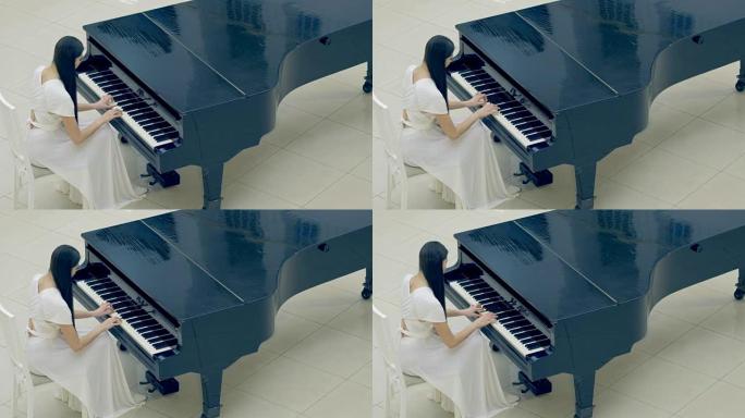 钢琴上的女钢琴家。没有脸。4K。