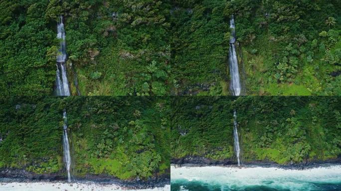 夏威夷瀑布的鸟瞰图