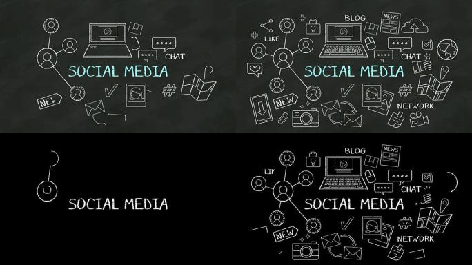 黑板上 “社交媒体” 的手写概念。2