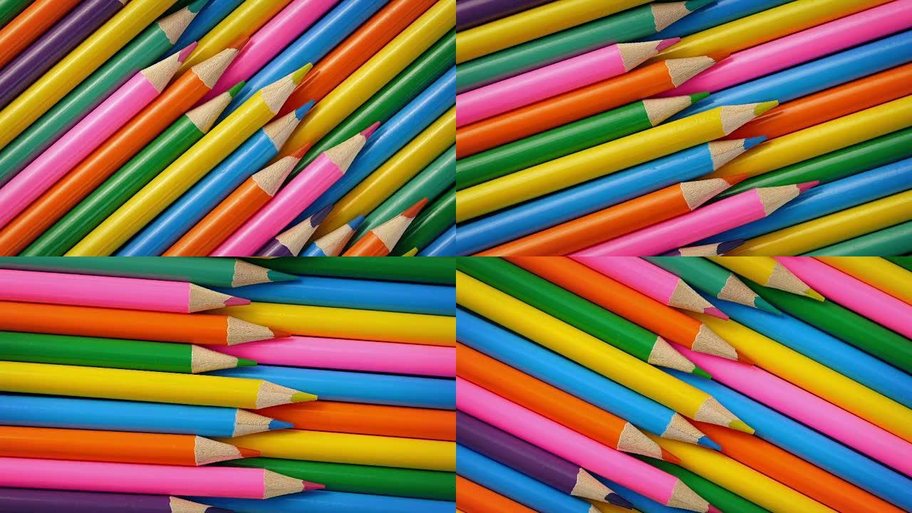 一堆彩色铅笔慢慢转动