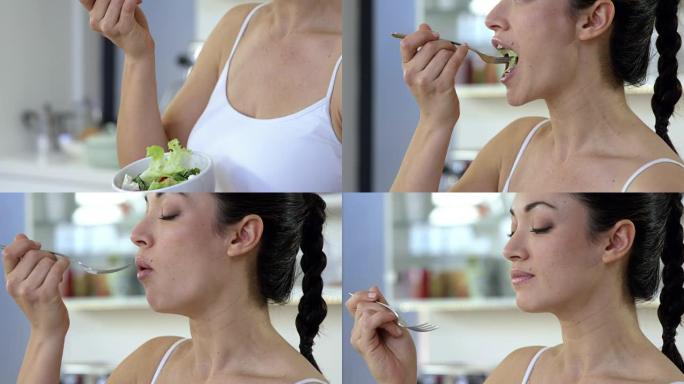 女人吃沙拉