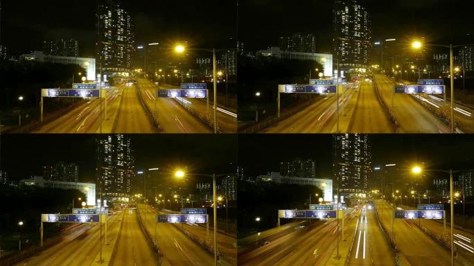 晚上在香港市区的交通，倾斜时间流逝。