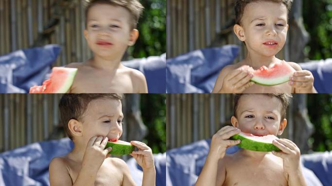 男孩吃西瓜