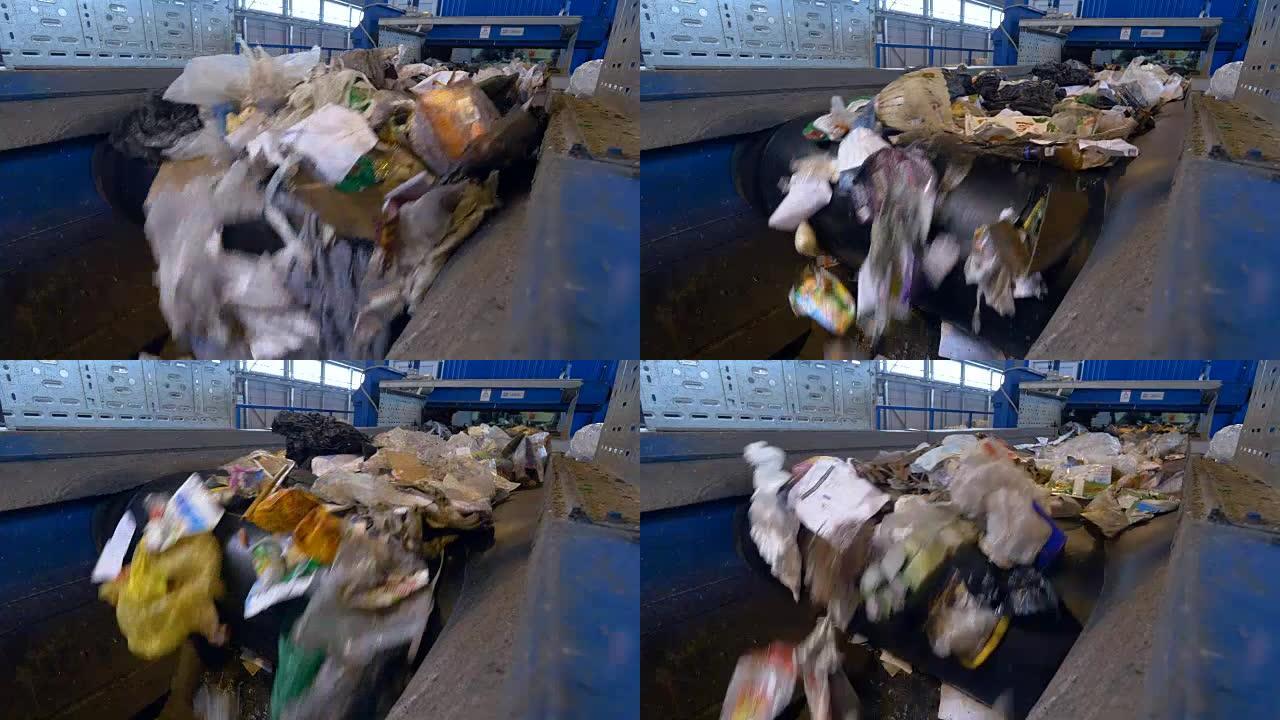 运输大量废物的废物输送机。