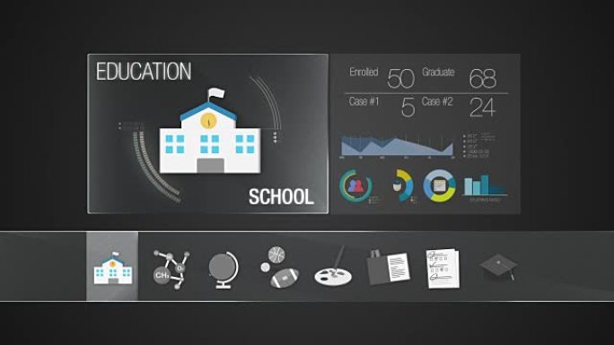 教育内容的学校图标。数字显示应用程序。