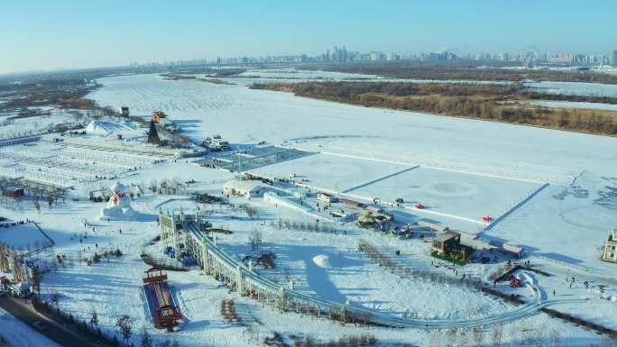 哈尔滨冰雪大世界航拍 冰雪世界 东北