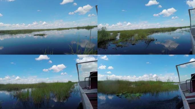 汽艇游览美丽的沼泽地荒野
