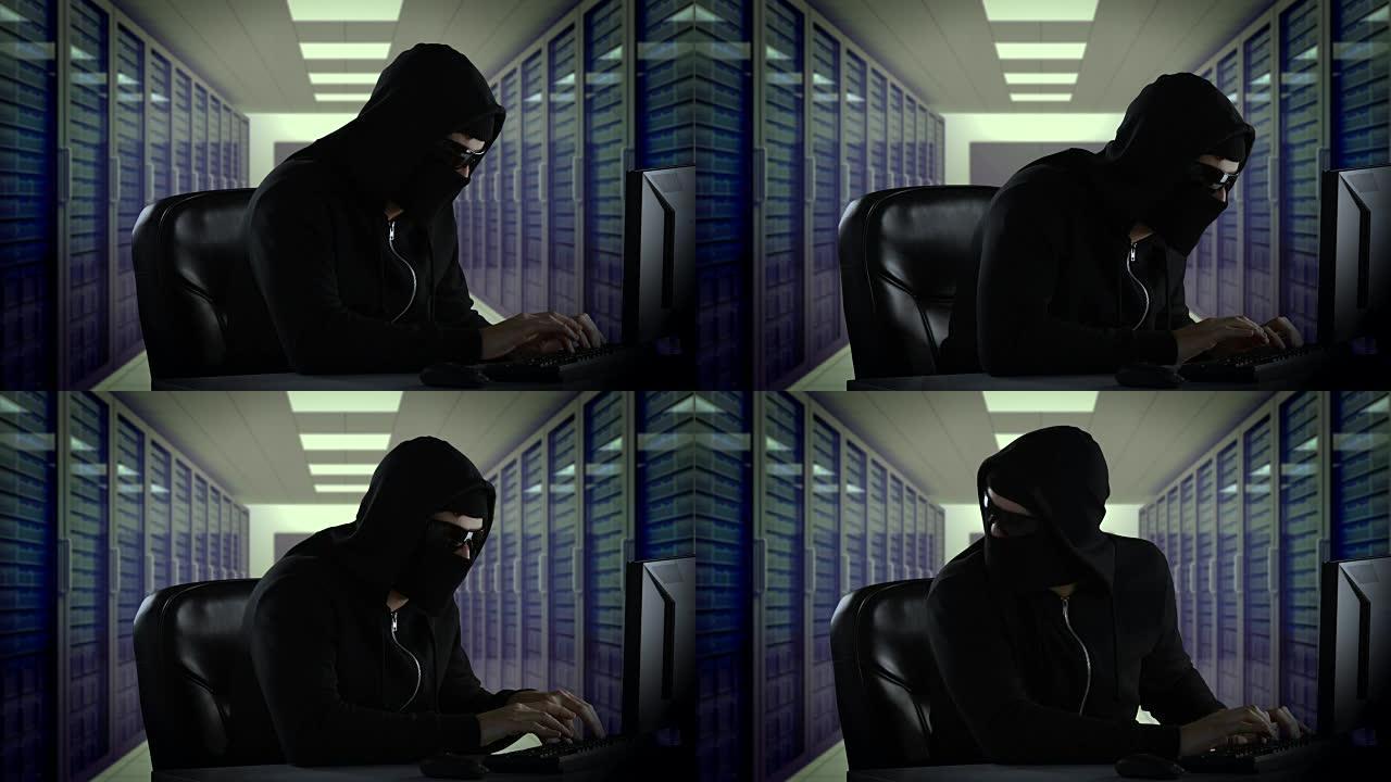 黑客使用笔记本电脑的复合视频