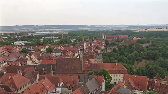 平移镜头: 空中行人拥挤的Rothenburg ob der Tauber Bavaria，德国