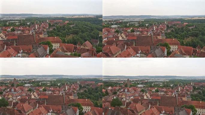 平移镜头: 空中行人拥挤的Rothenburg ob der Tauber Bavaria，德国