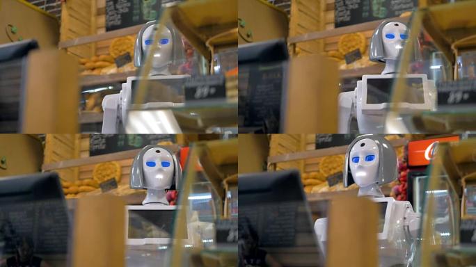 机器人帮助顾客购买面包。