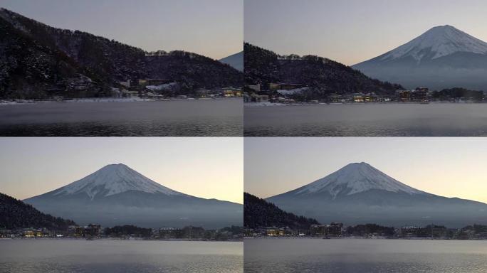 平移: 日本山梨湖的藤山日落