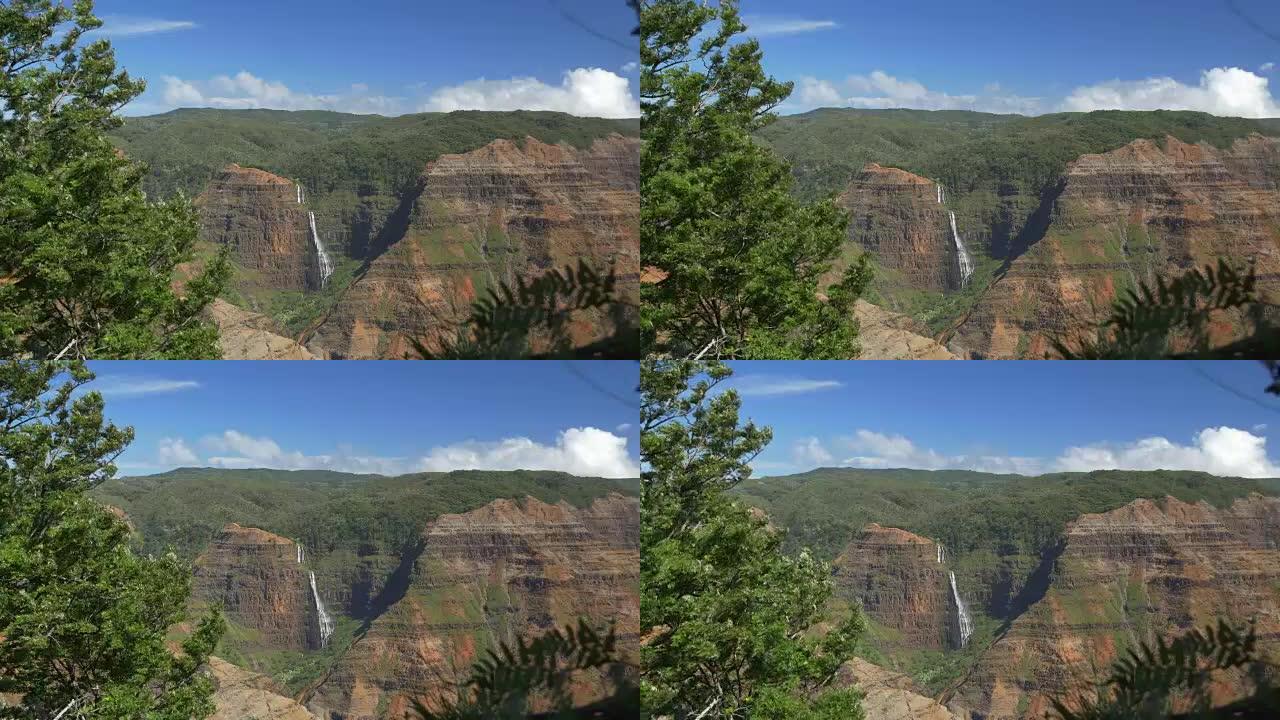 雄伟的瀑布沿着宏伟的威美阿峡谷山墙流下