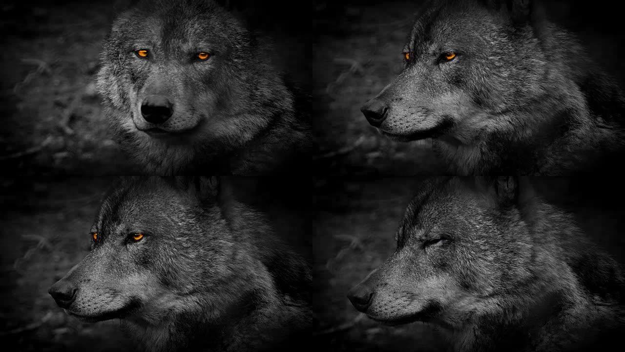火热眼睛的狼侧视图抽象