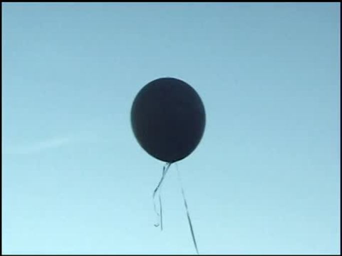 蓝天下的黑色气球。