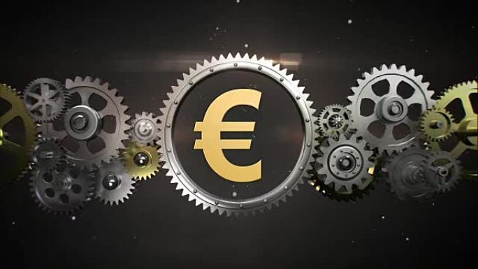 连接齿轮，并制作欧元、货币标志