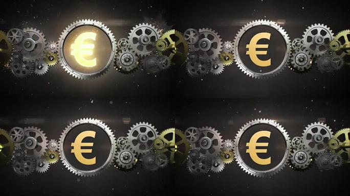 连接齿轮，并制作欧元、货币标志