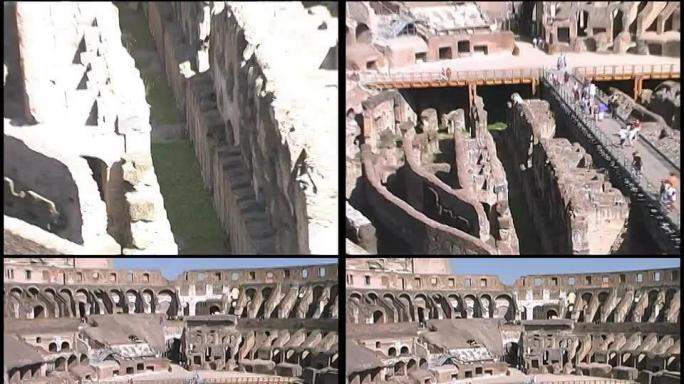 意大利:罗马斗兽场，斗兽场内部，包括地下地下。拉