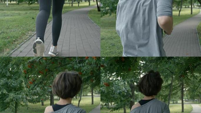 在公园跑步的瘦女人