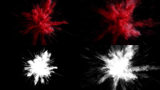 黑底红粉爆炸的Cg动画。开始时带有加速度的慢动作。有阿尔法哑光