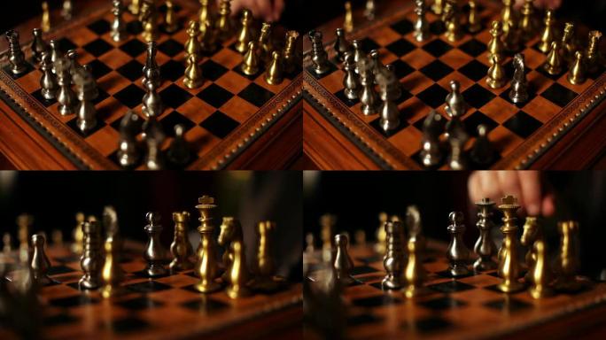 在两个角度下棋的特写，将死