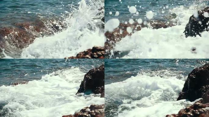 海浪破碎岩石
