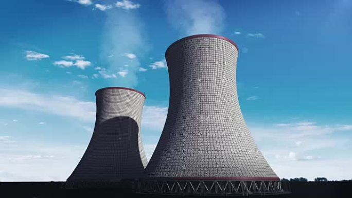 核电厂、热电厂烟熏冷却塔、云天视图图像。
