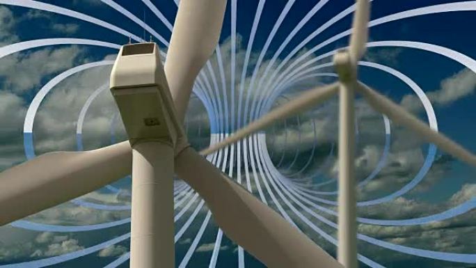 象征替代能源、气候变化和可持续资源的旋转风力涡轮机