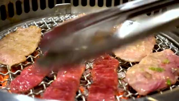 Yakiniku餐厅的4k延时日本烧烤牛肉。