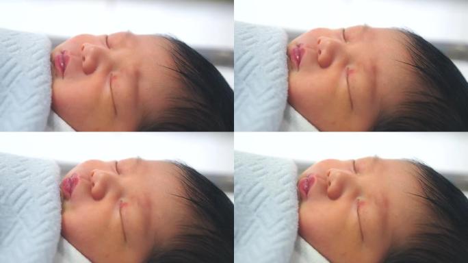 婴儿熟睡脸部特写新生儿新生婴儿